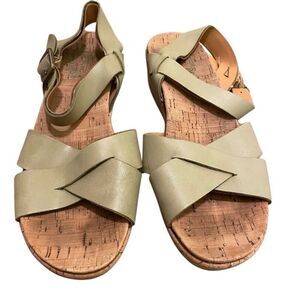 Kork-Ease Womens Myrna Wedge Sandals 8M Tan Leather Buckle Closure Cork Wrapped